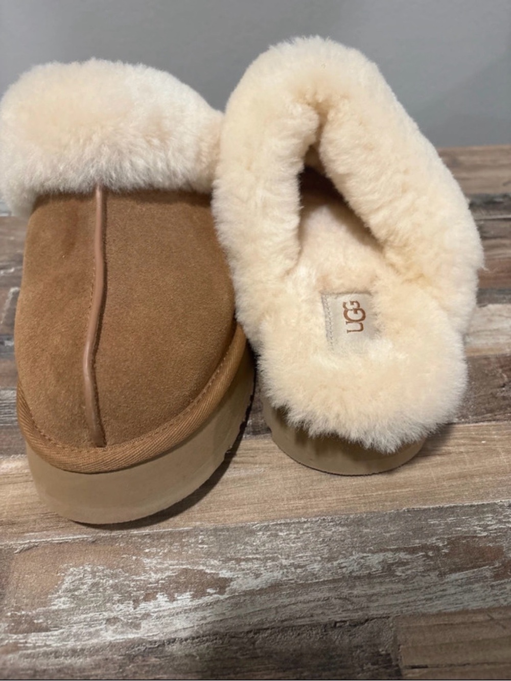 UGG Chestnut Suede Shearling-Lined Slip-On Slippers